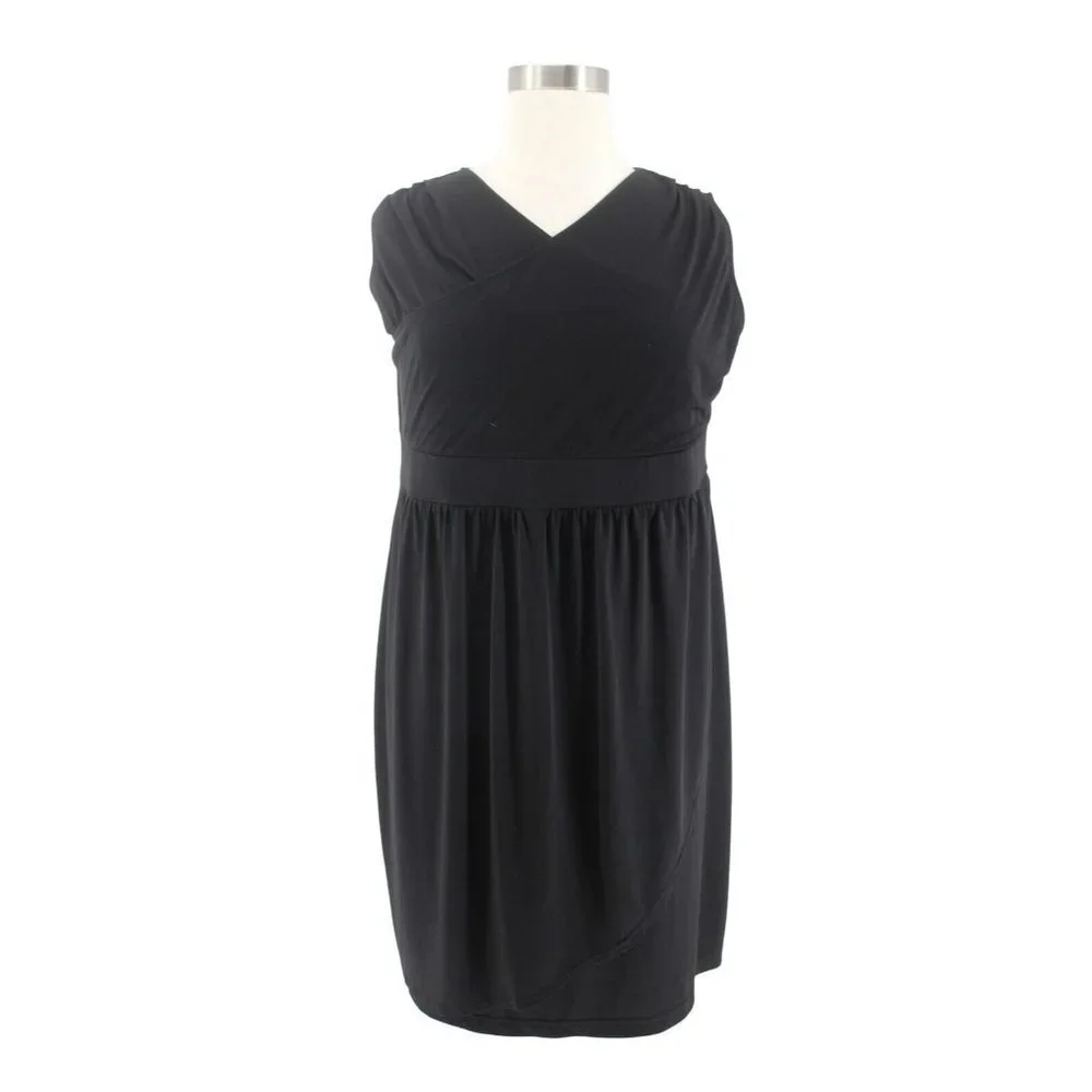 Avenue Black Matte Jersey Knit Sleeveless Faux Wrap Dress Plus Size 18/20